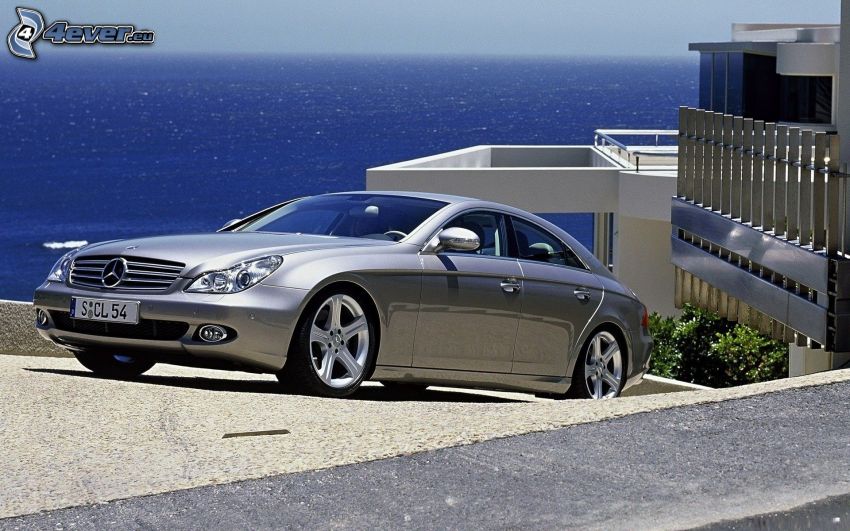 Mercedes-Benz CLS, sea, luxury house