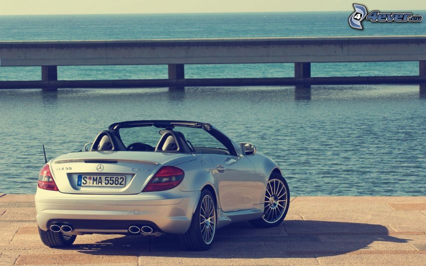 Mercedes-Benz SLK, convertible, sea, pavement