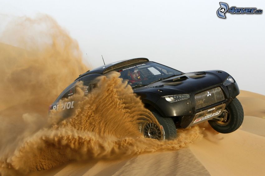 Mitsubishi Lancer, off-road car, sand