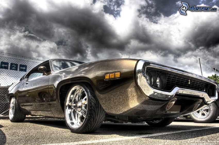 Muscle Car, oldtimer, clouds, HDR