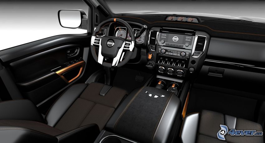 Nissan Titan, interior, dashboard, steering wheel