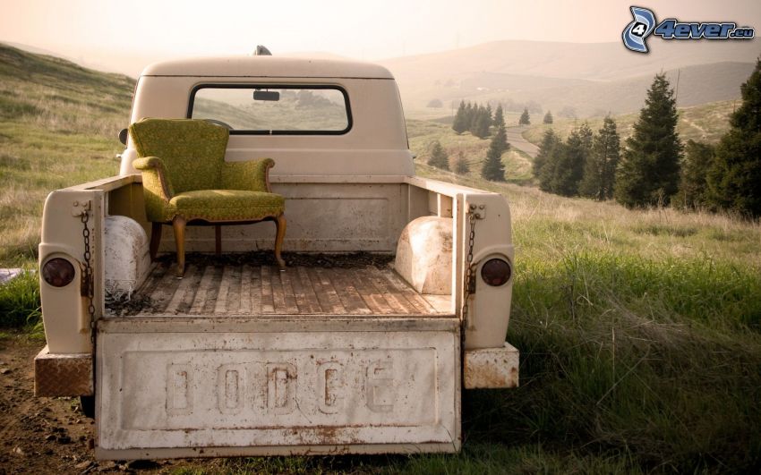 pickup truck, Dodge, chair