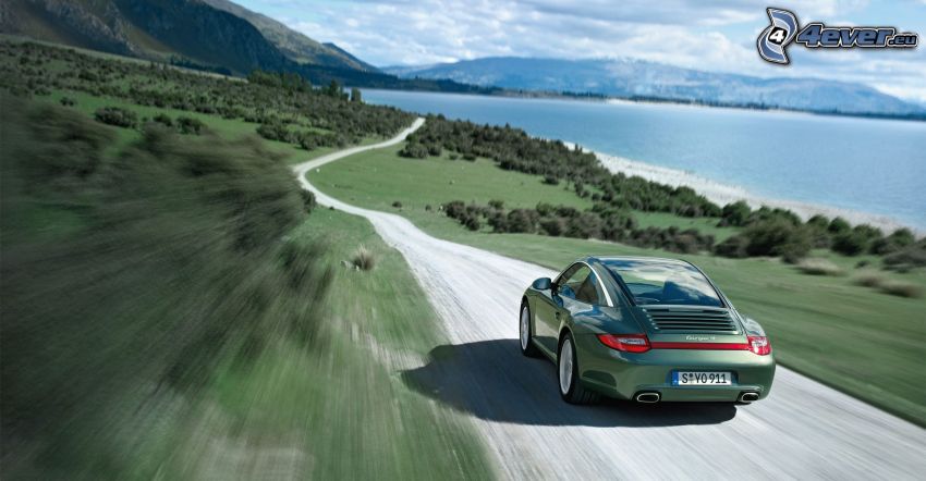 Porsche 911 targa, road, speed, sea