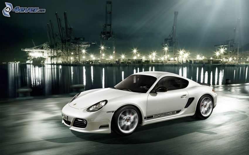Porsche Cayman, speed, harbor