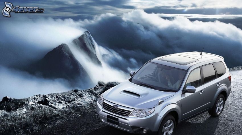 Subaru Forester, high mountains, clouds
