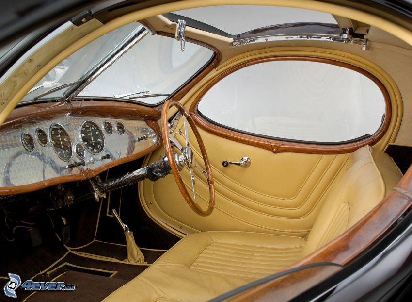 Talbot Lago T150 C, oldtimer, interior, steering wheel, sofa