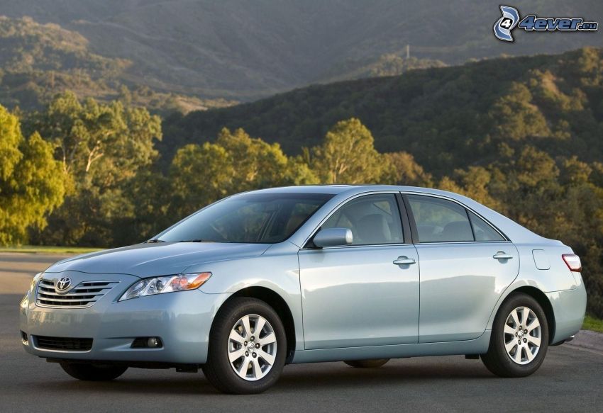 Toyota Camry, hills, trees