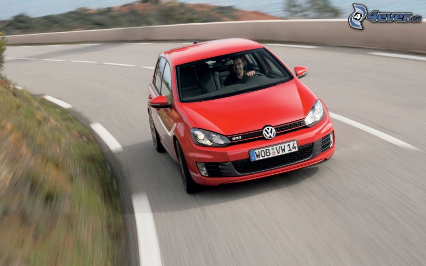 Volkswagen Golf, road curve, speed