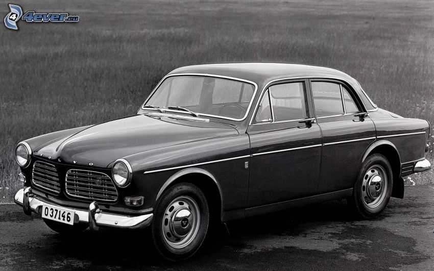 Volvo, oldtimer, black and white