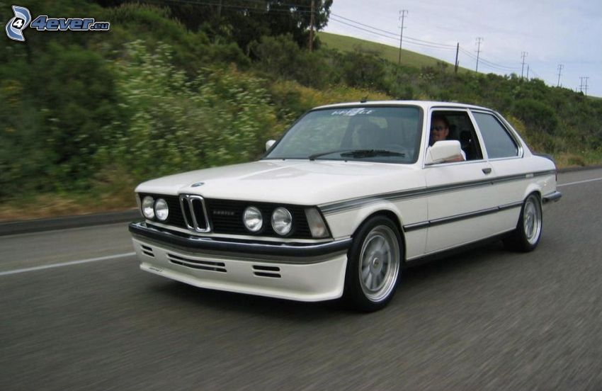 BMW E21, road, bushes