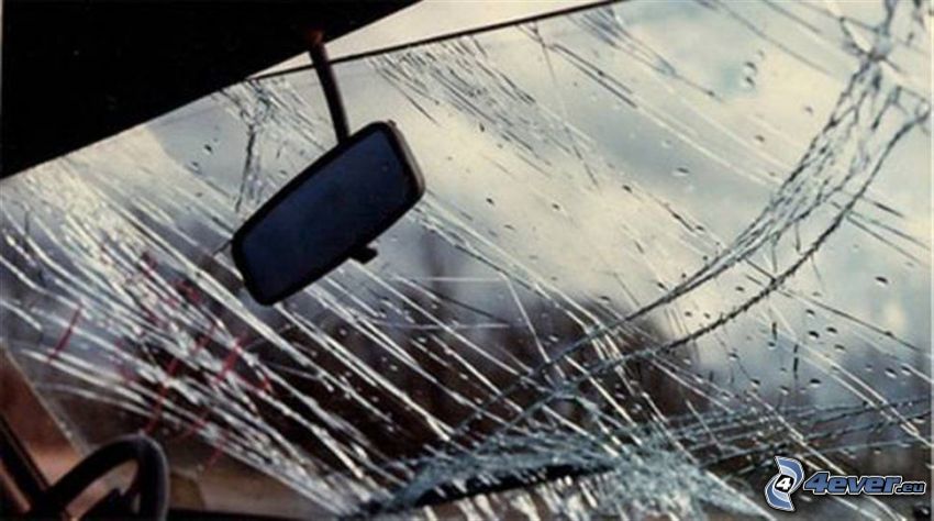 broken glass, accident, rear view mirror