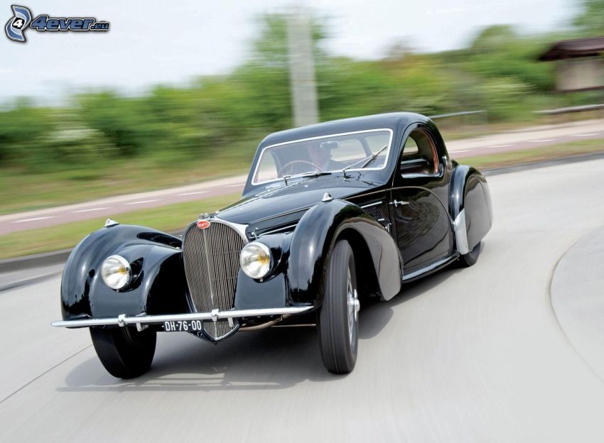 Bugatti Type 57s, oldtimer, road curve, speed