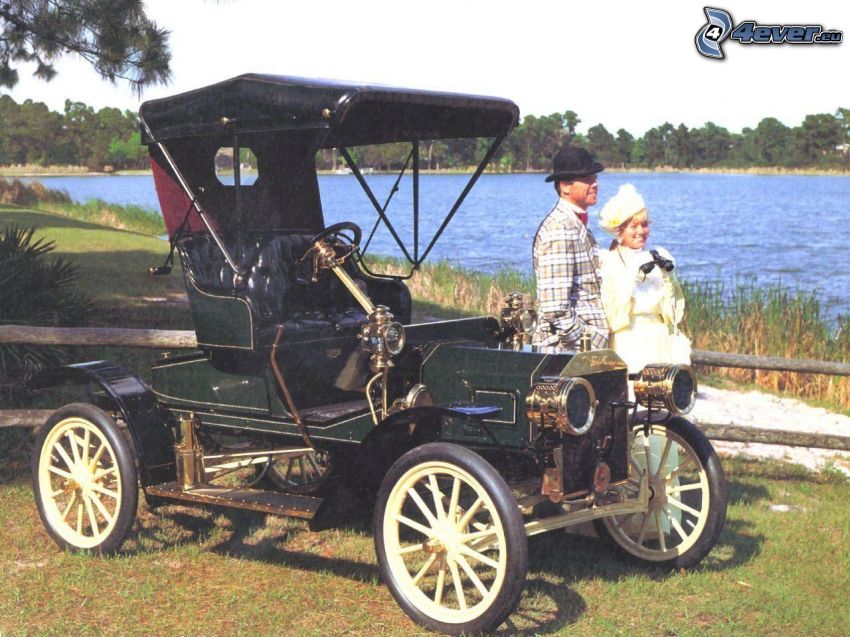 Ford Model S, oldtimer, lake