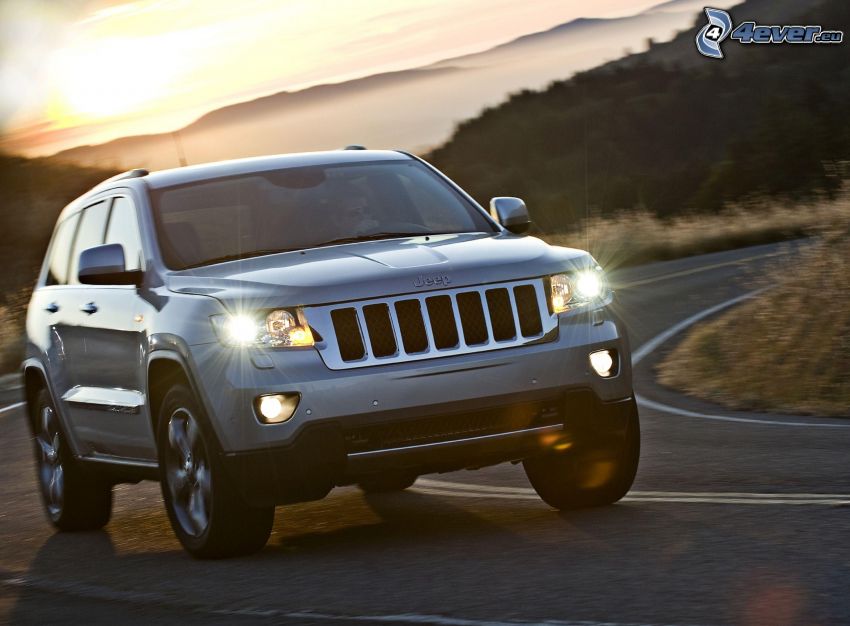 Jeep Grand Cherokee, speed, road curve, lights