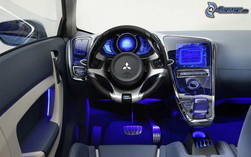 Mitsubishi i-MiEV, interior, steering wheel, dashboard, pedals