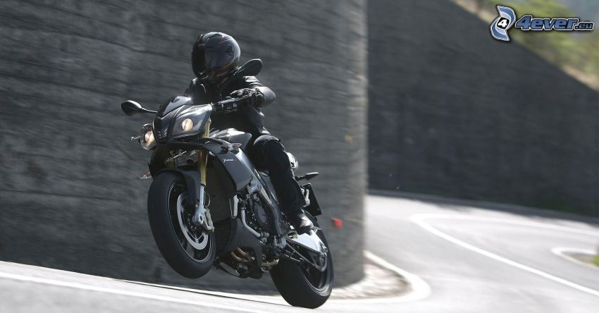 Aprilia RSV4, moto-biker, speed, road, wall