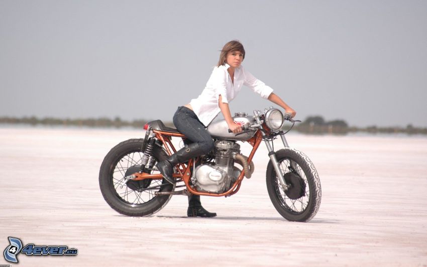 Honda CB360, woman on motorbike