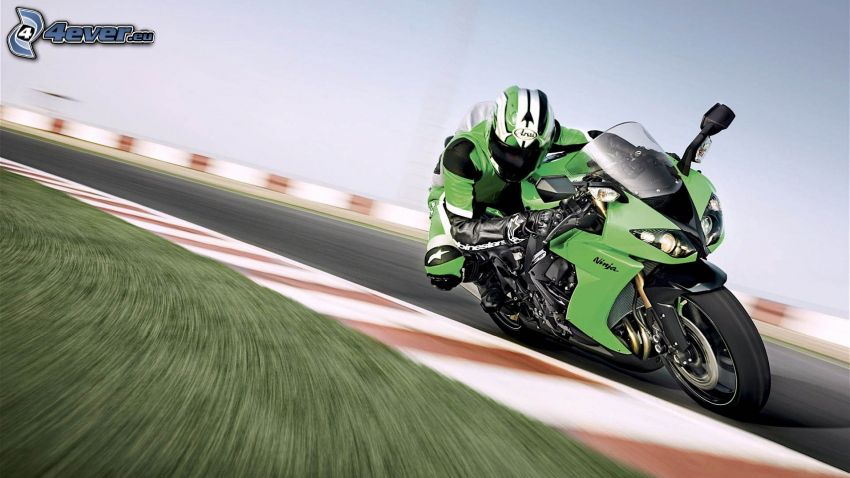 Kawasaki ZX 10R, moto-biker, speed, racing circuit, road curve