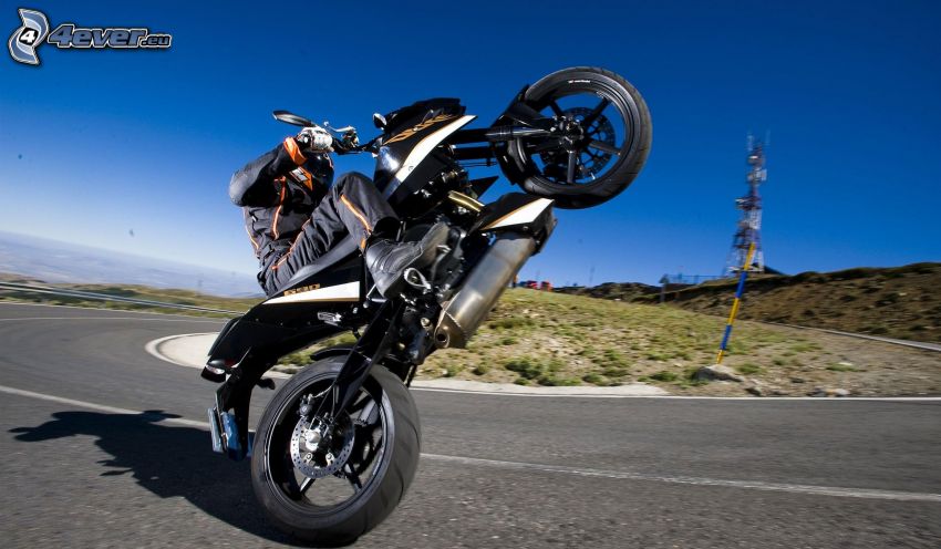 KTM, acrobatics, moto-biker, road curve