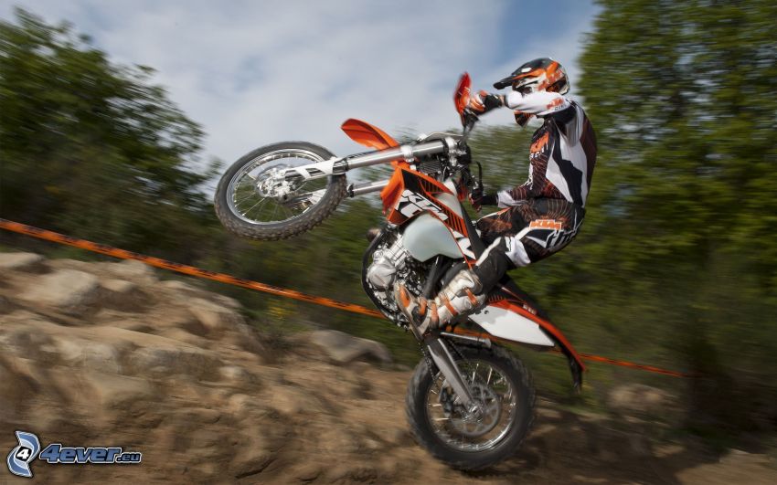 KTM 450 EXC, jump on motorcycle, acrobatics