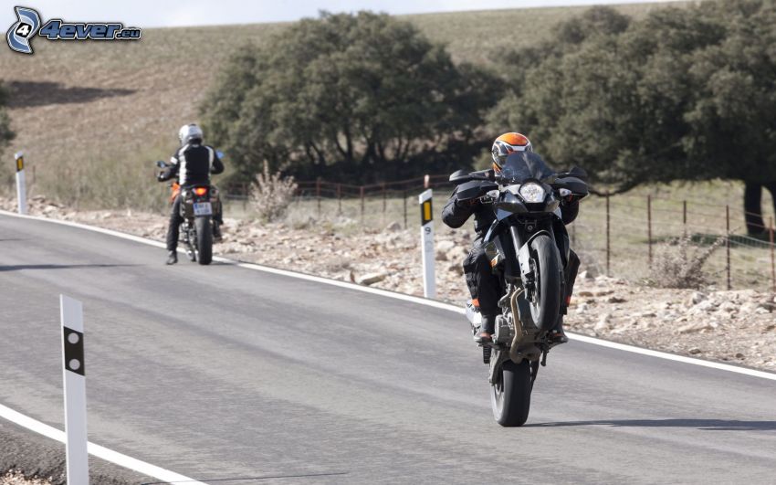 KTM 990, moto-biker, acrobatics, road