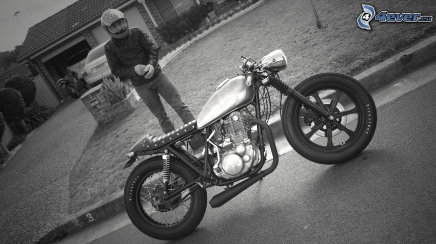 Yamaha, moto-biker, black and white
