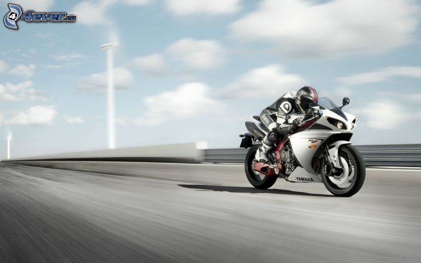 Yamaha R1, moto-biker, speed, road