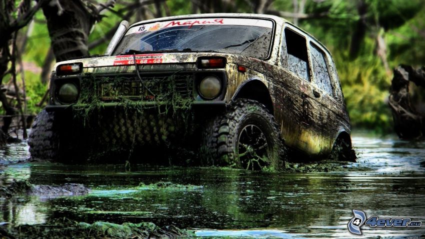 off-road car, swamp