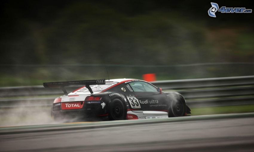 Audi, racing car, speed, smoke