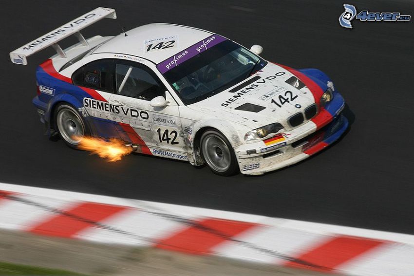 BMW M3 GTR, race, fire, racing circuit