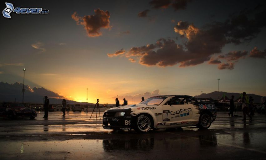 Chevrolet, racing car, sunset