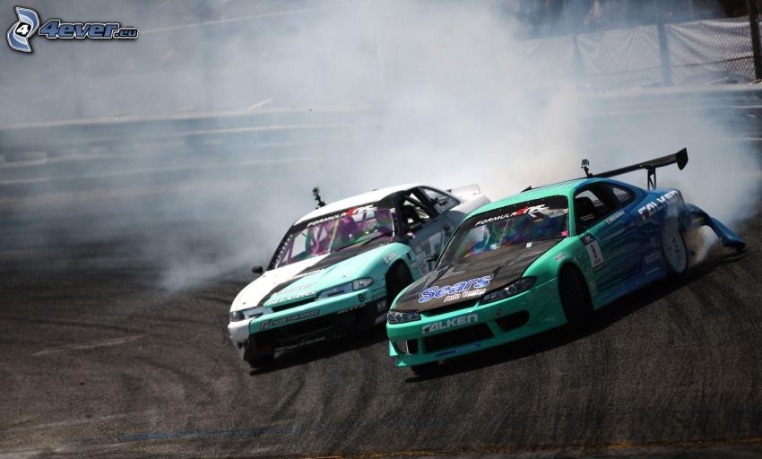 drifting, racing car, smoke