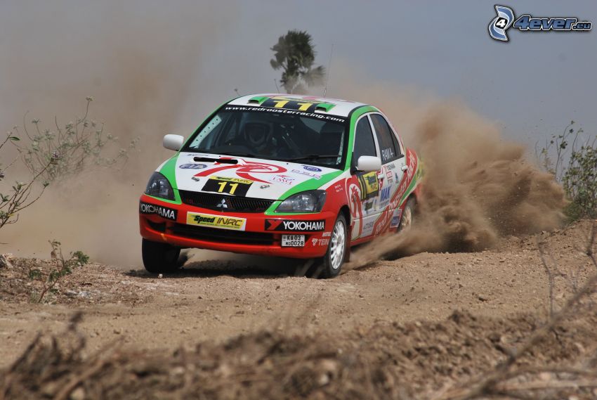 Mitsubishi Cedia, racing car, clay, dust