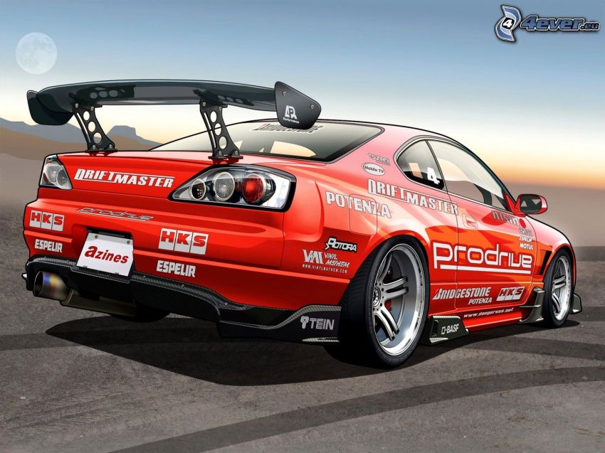 Nissan Silvia, cartoon car, drifting