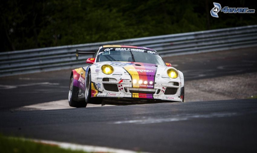Porsche, racing car, racing circuit