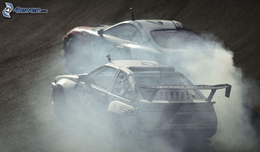 racing car, drifting, smoke