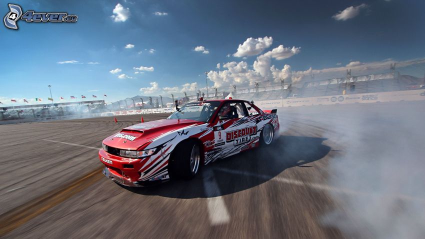 racing car, drifting, smoke