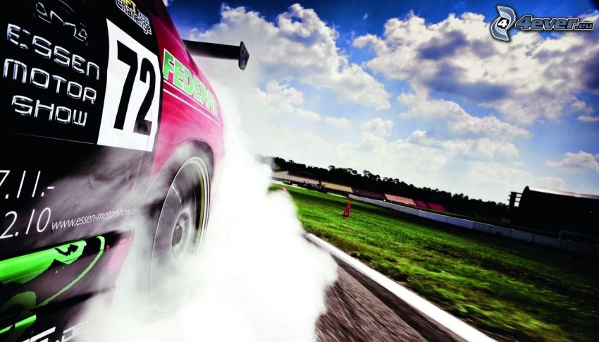 racing car, smoke, burnout