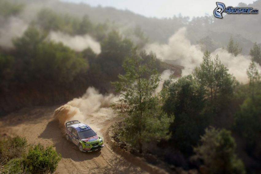 Subaru Impreza WRC, racing car, dust, forest road