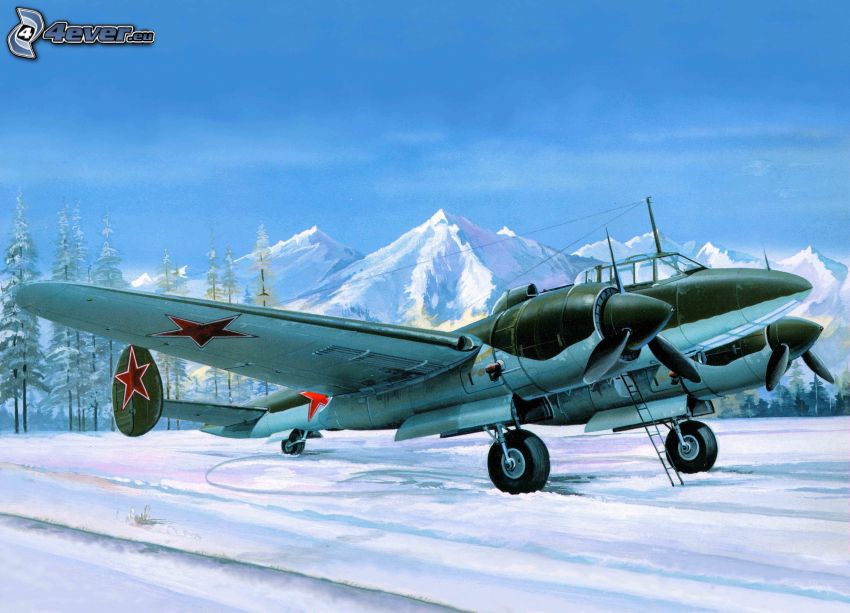 aircraft, snowy landscape