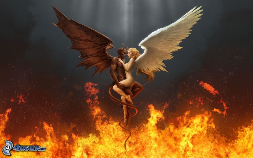 angel and devil, fire