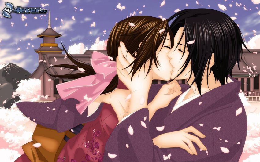 anime couple, kiss