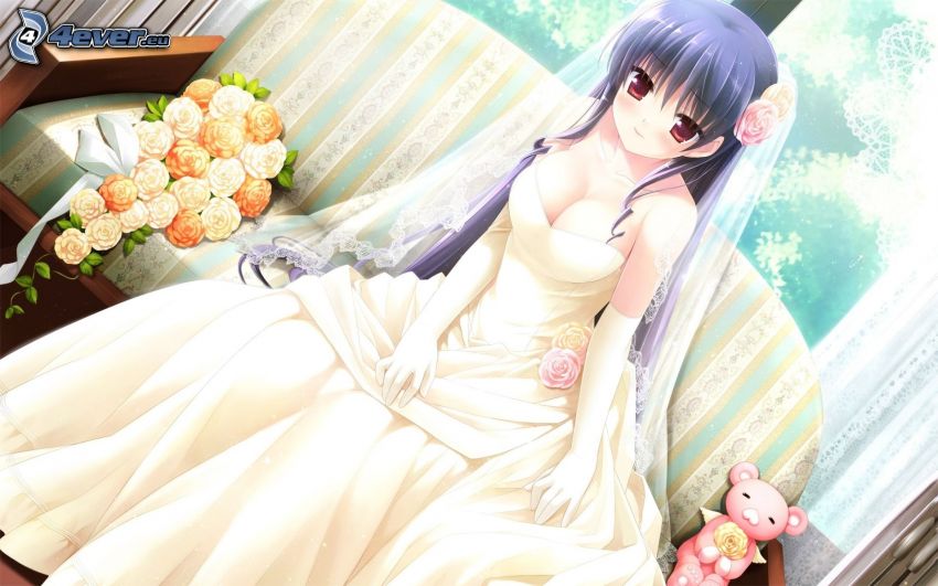 anime girl, bride, wedding dress