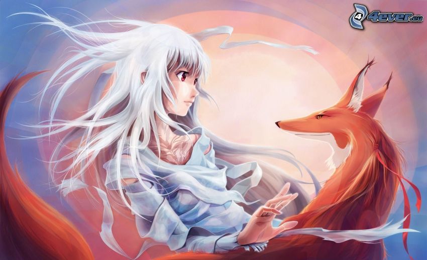 anime girl, cartoon fox
