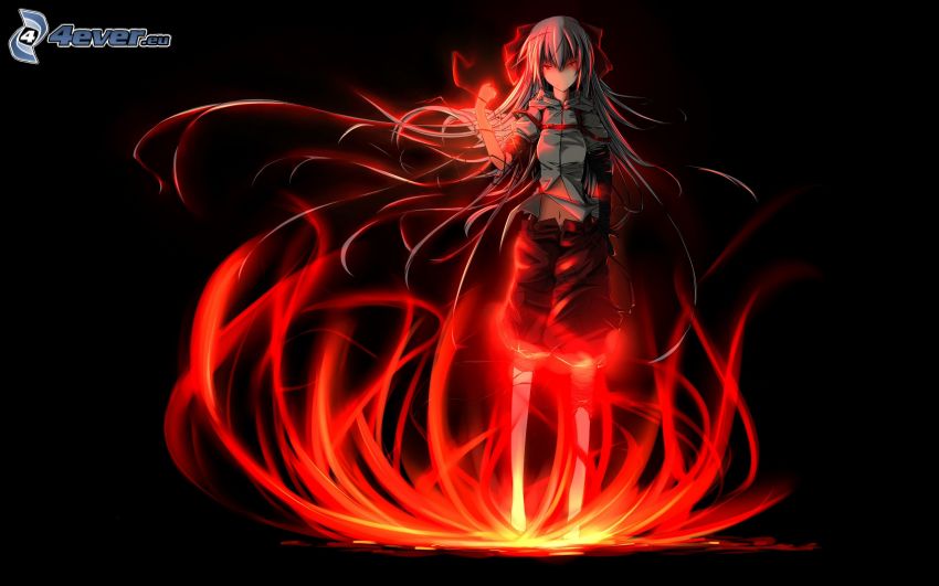 anime girl, fire