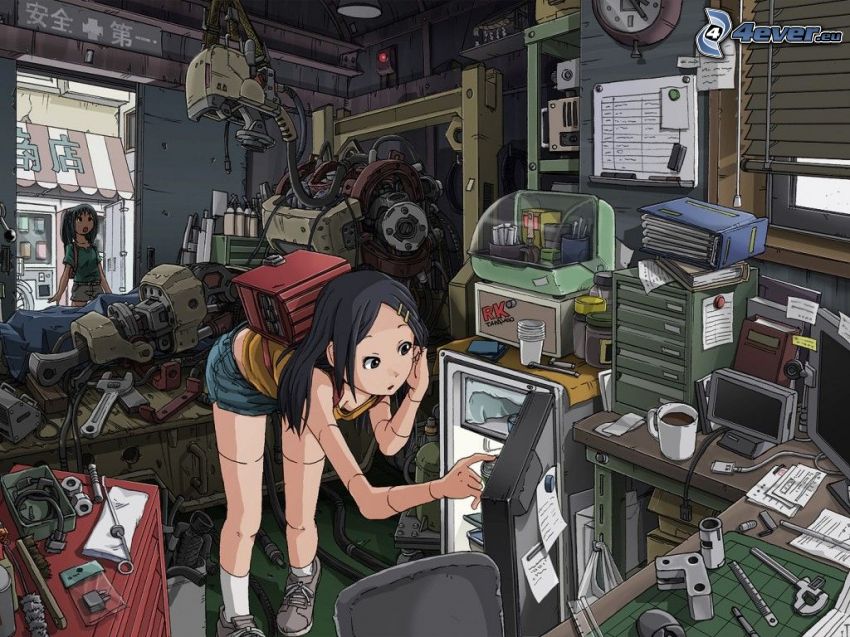 anime girl, fridge, mess