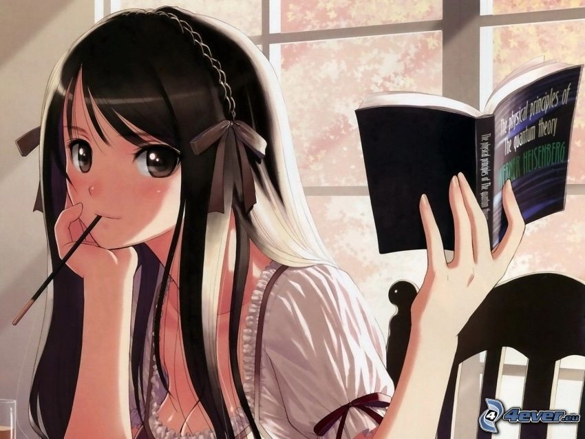 anime girl, girl with a book