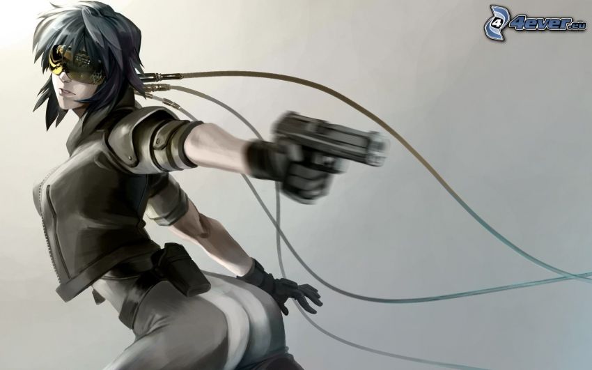 anime girl, girl with a gun