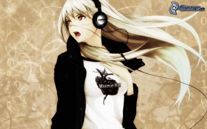 anime girl, girl with headphones, blonde