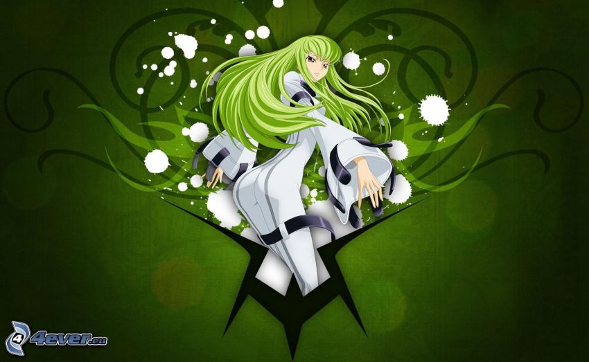 anime girl, green hair